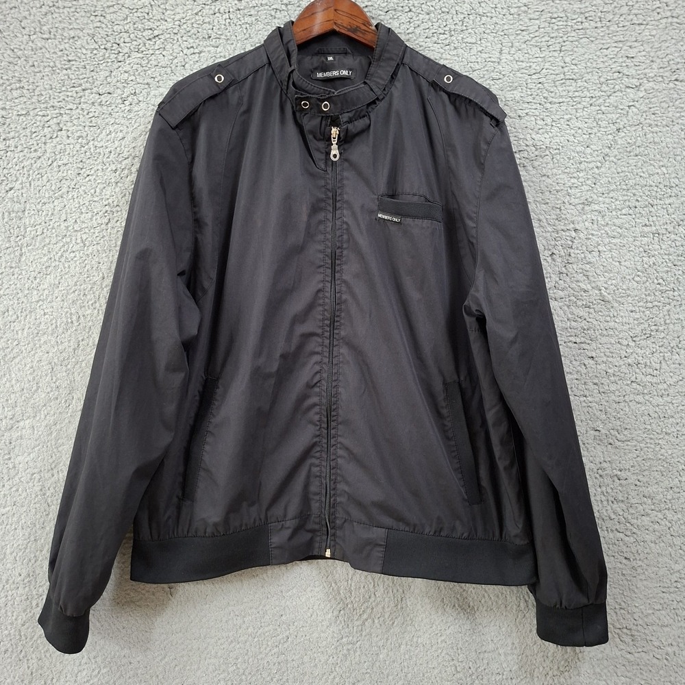 Members Only Men's Black Bomber / Racer Jacket XXL Full Zip with Pockets
